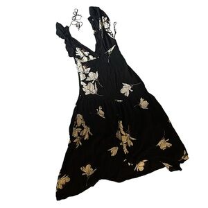 Free People She’s A Waterfall Maxi Black Dress with White Floral Accents